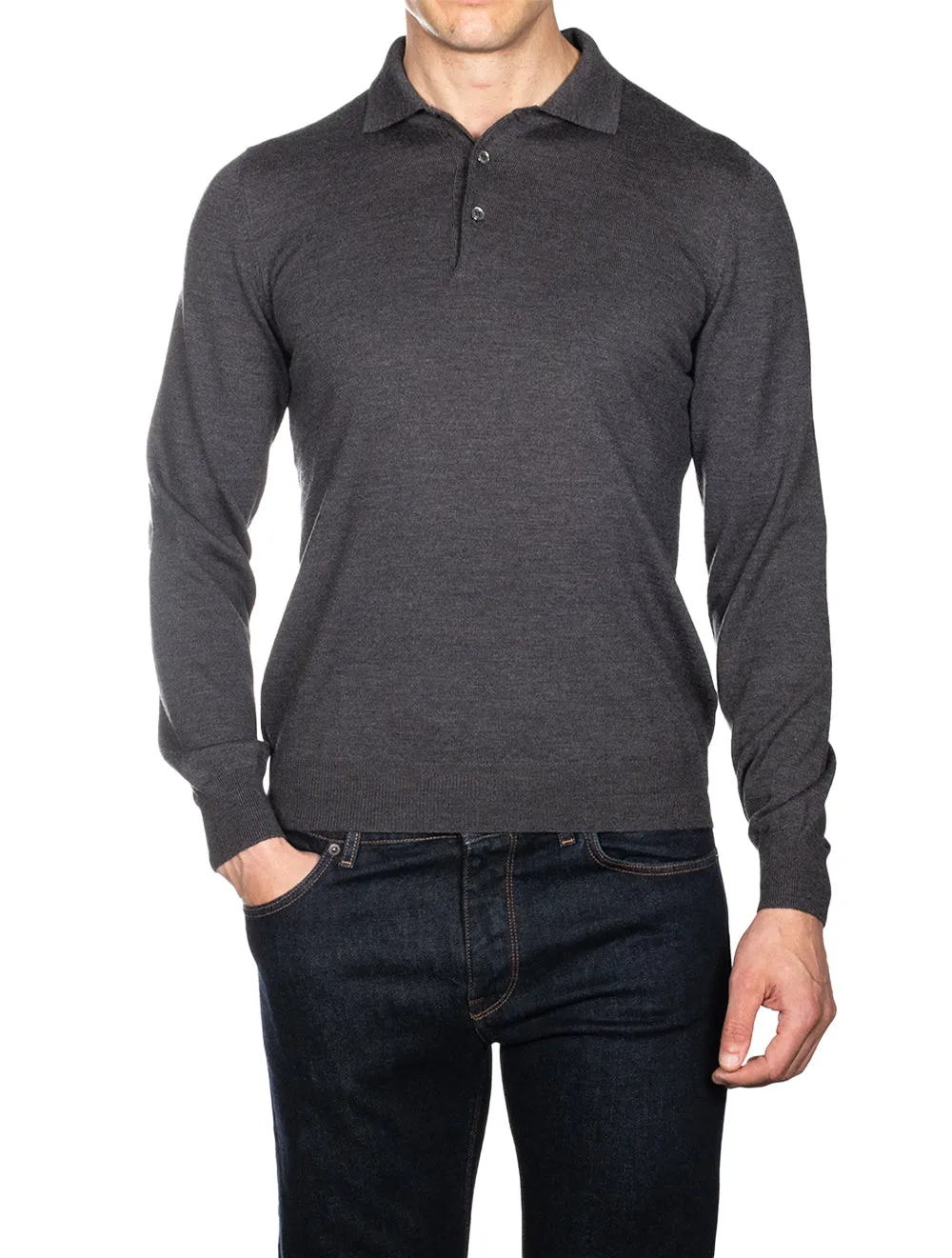 3 Button Longsleeve Polo Shirt Grey