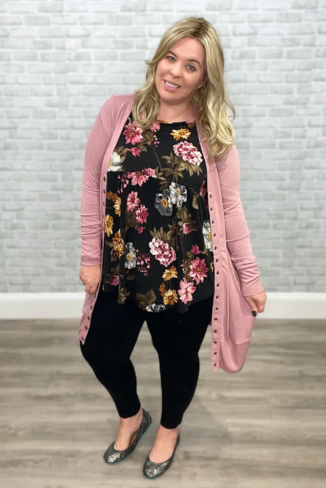 3 Colors - Long Sleeve Snap Cardigan - Mid Thigh Length