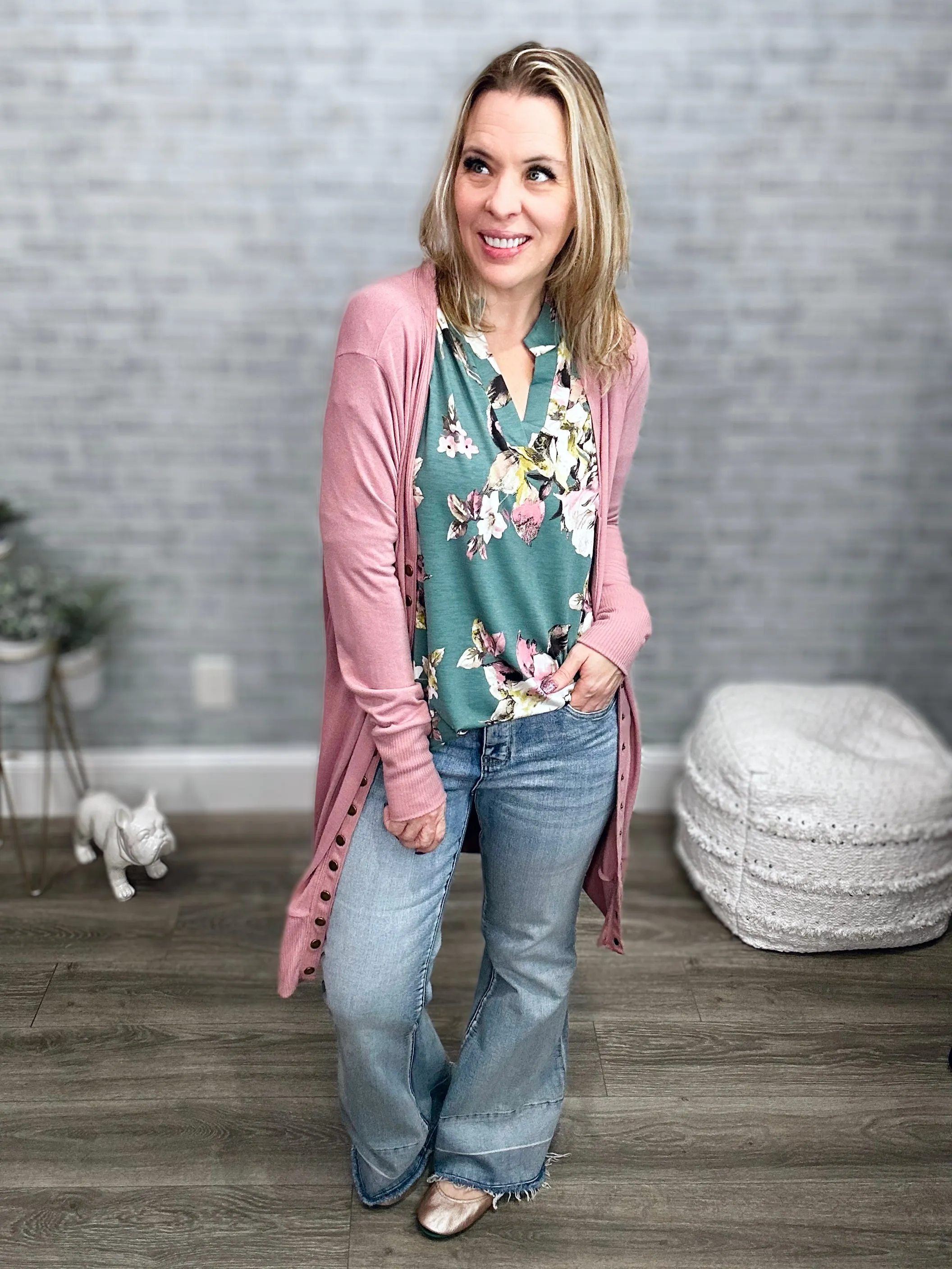 3 Colors - Long Sleeve Snap Cardigan - Mid Thigh Length