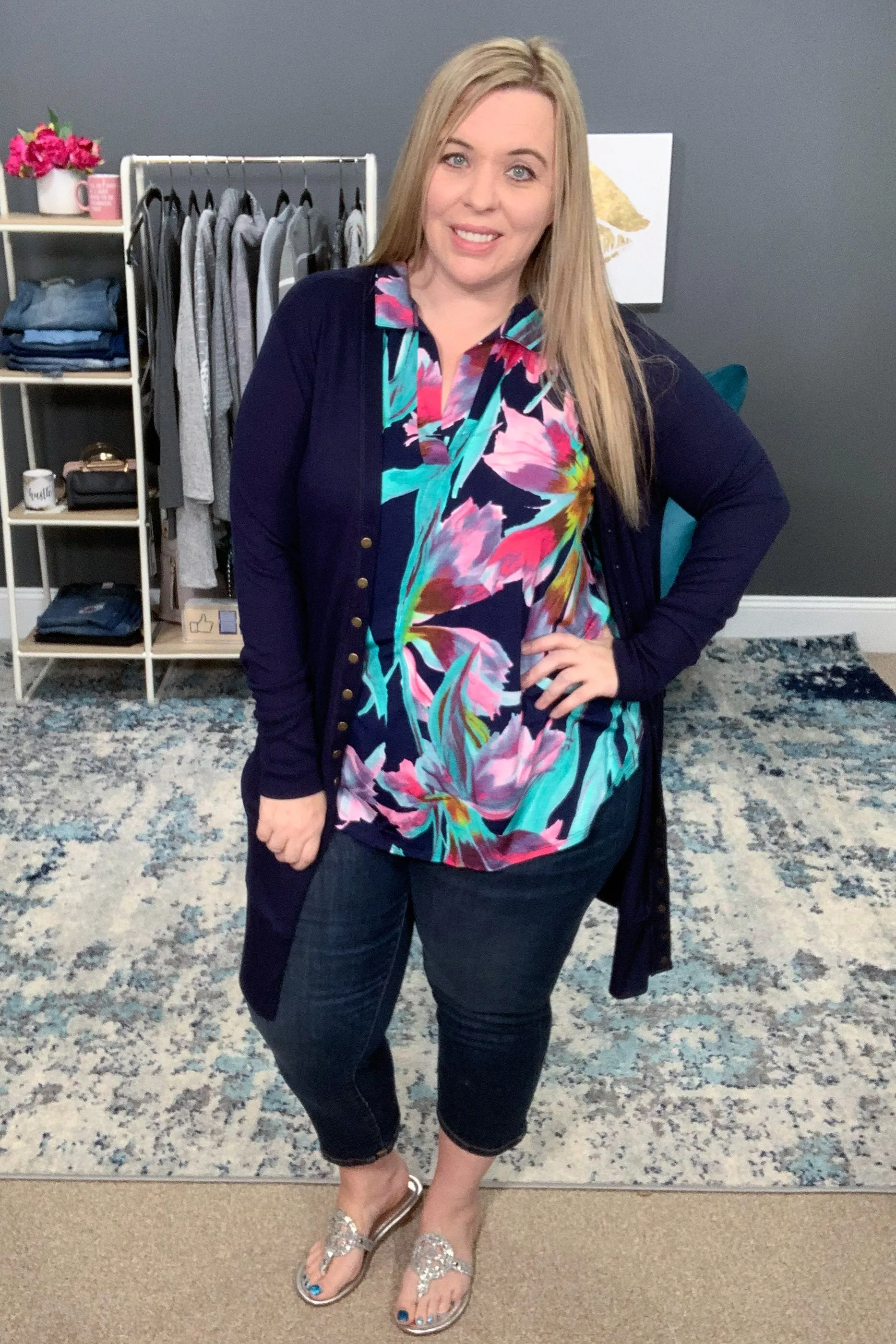 3 Colors - Long Sleeve Snap Cardigan - Mid Thigh Length