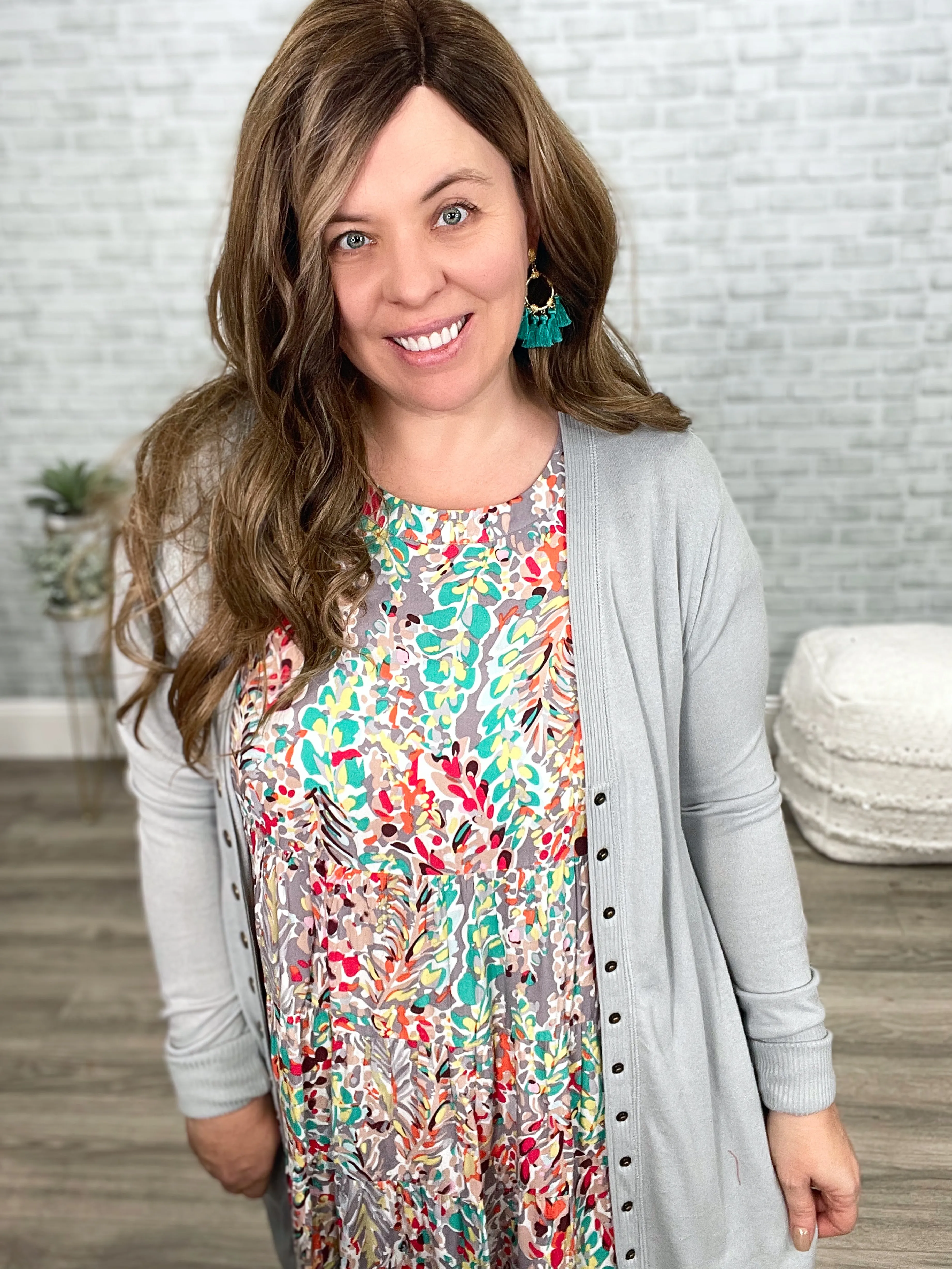 3 Colors - Long Sleeve Snap Cardigan - Mid Thigh Length