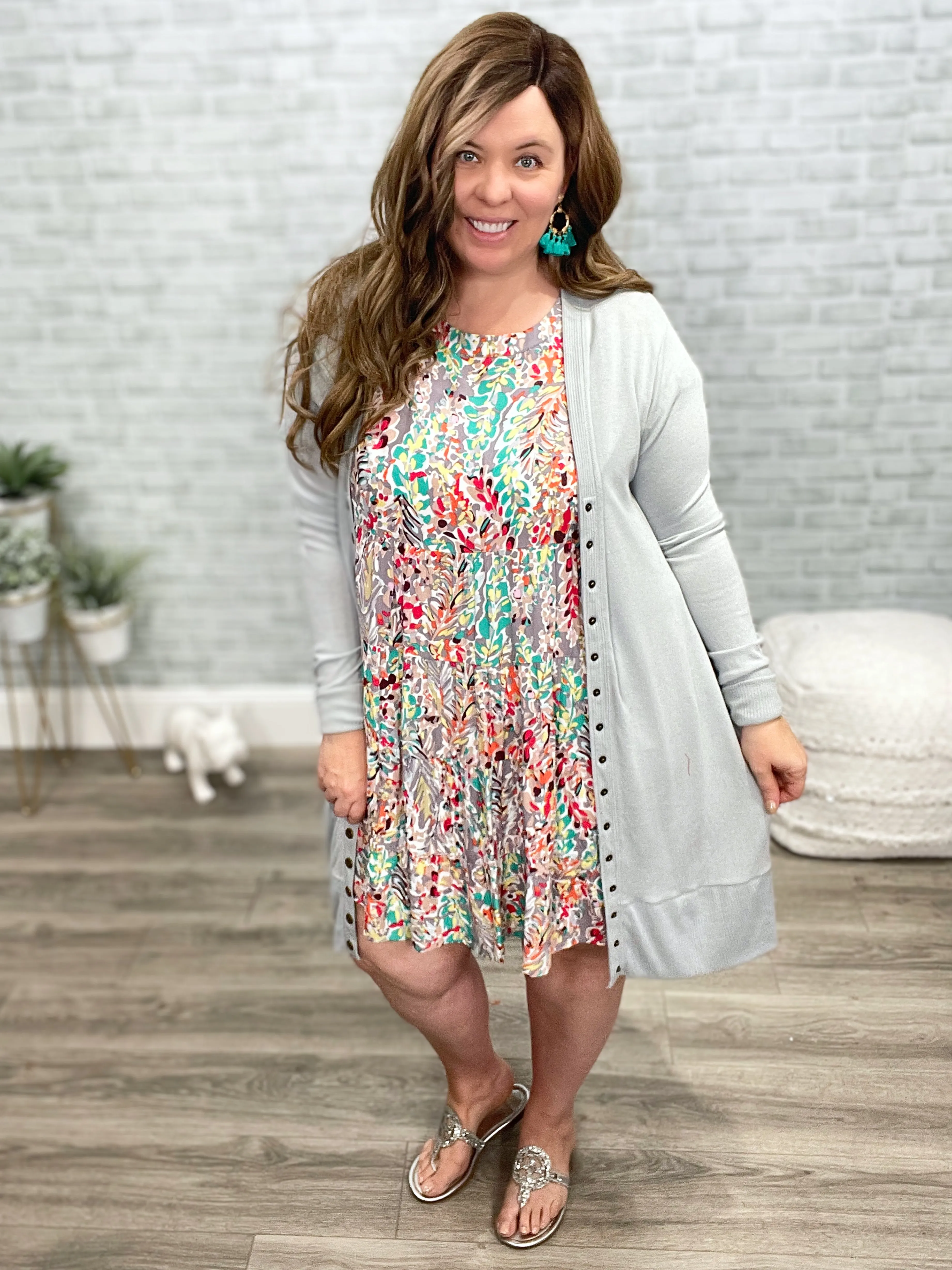 3 Colors - Long Sleeve Snap Cardigan - Mid Thigh Length