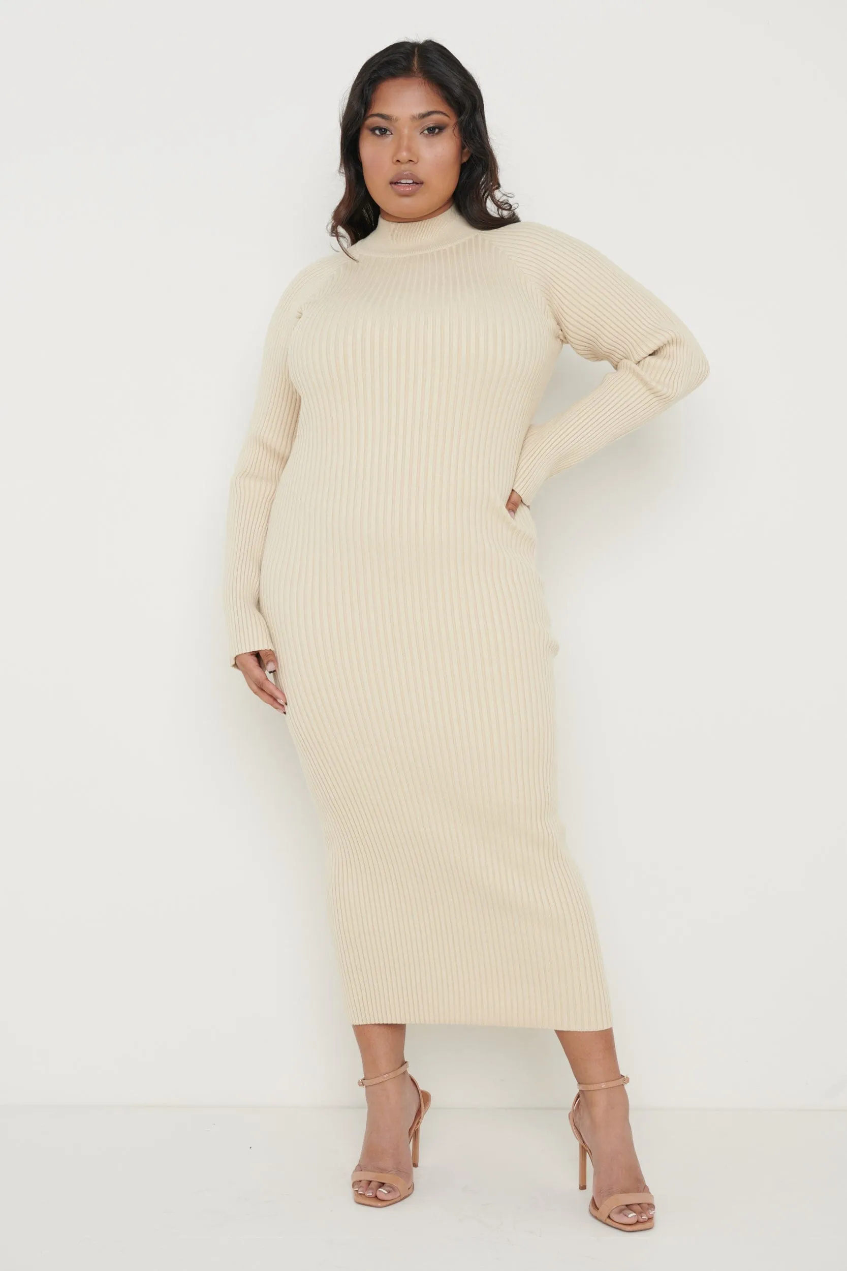 Abbey Ribbed Knit Dress - Light Beige