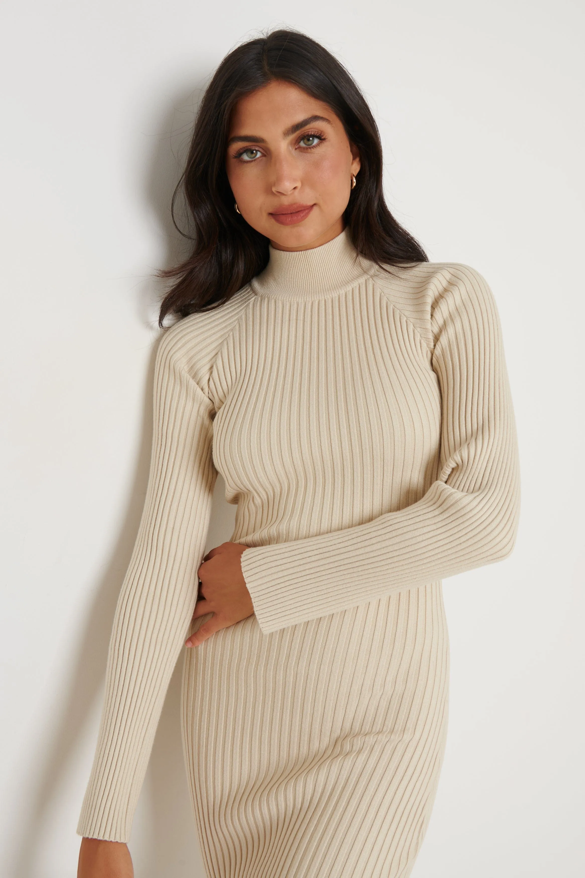 Abbey Ribbed Knit Dress - Light Beige