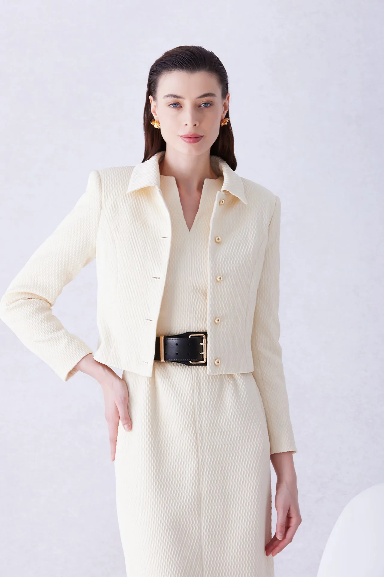 ACETATE JACQUARD DRESS IN APRICOT