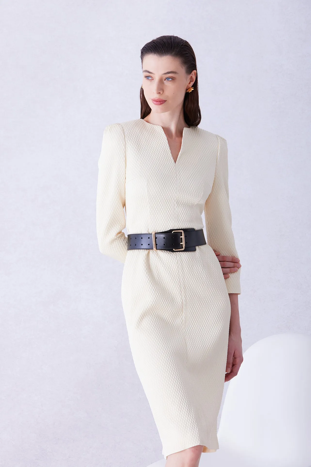 ACETATE JACQUARD DRESS IN APRICOT