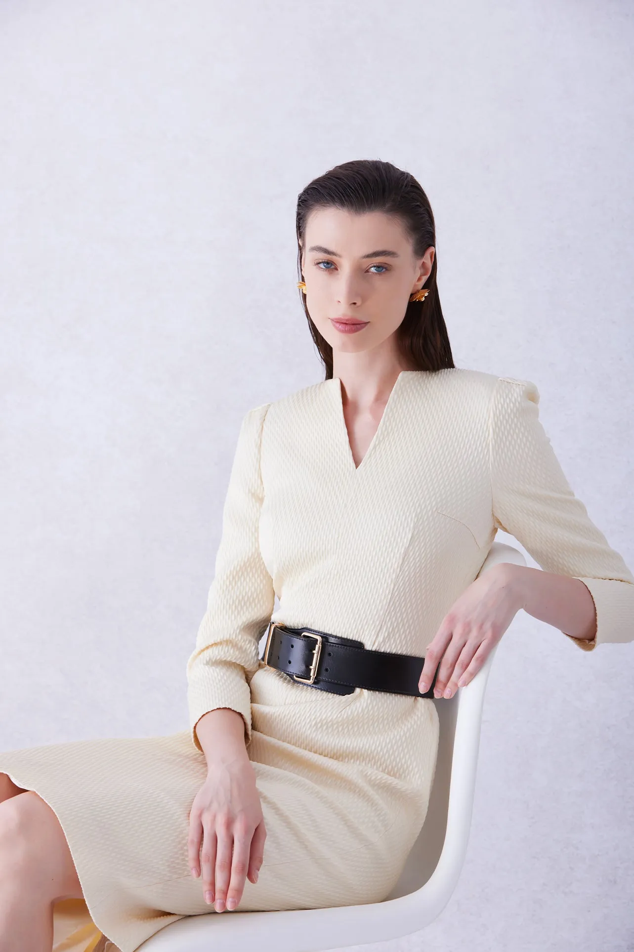 ACETATE JACQUARD DRESS IN APRICOT