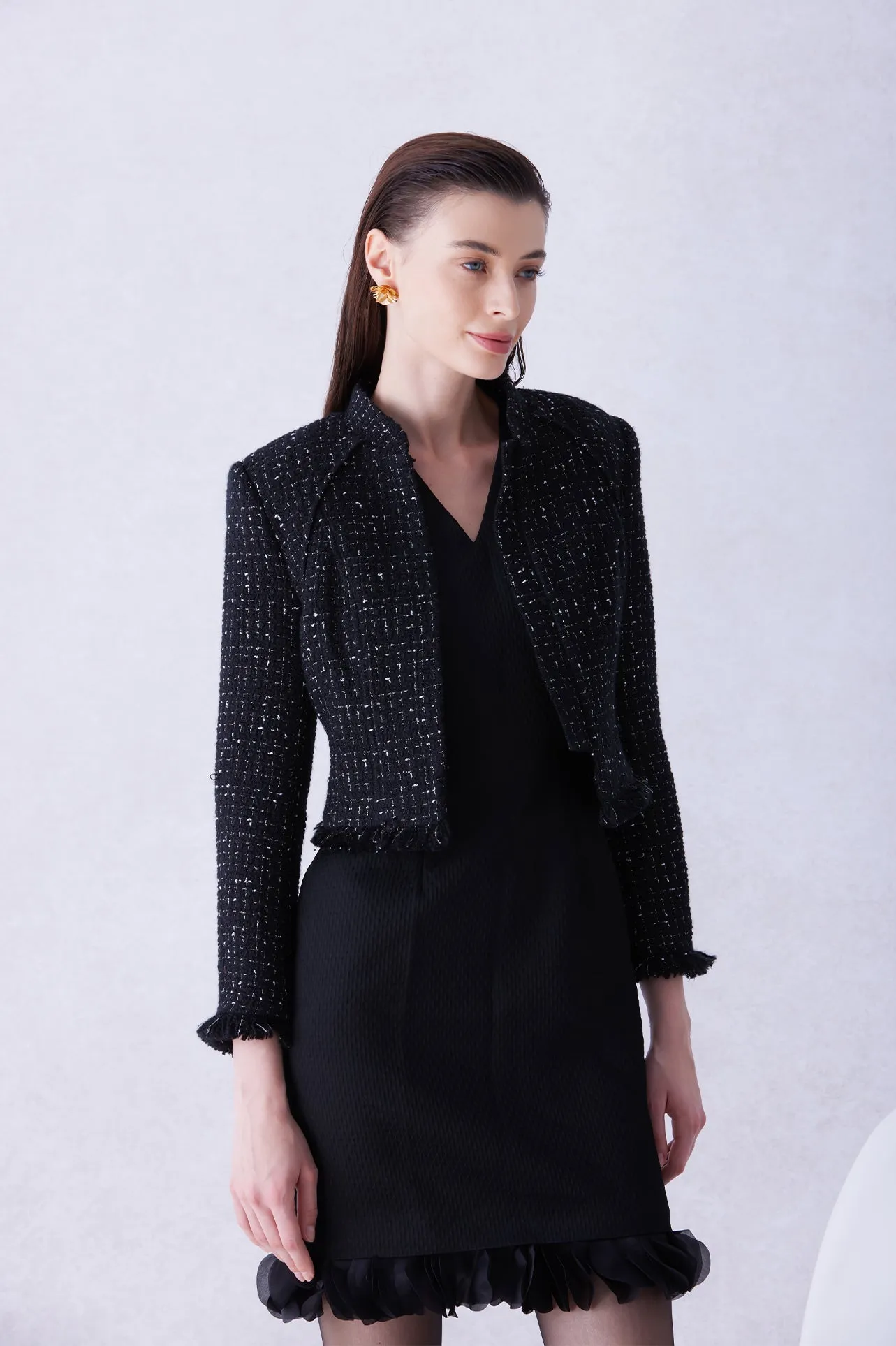 ACETATE JACQUARD DRESS IN BLACK