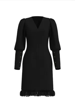 ACETATE JACQUARD DRESS IN BLACK