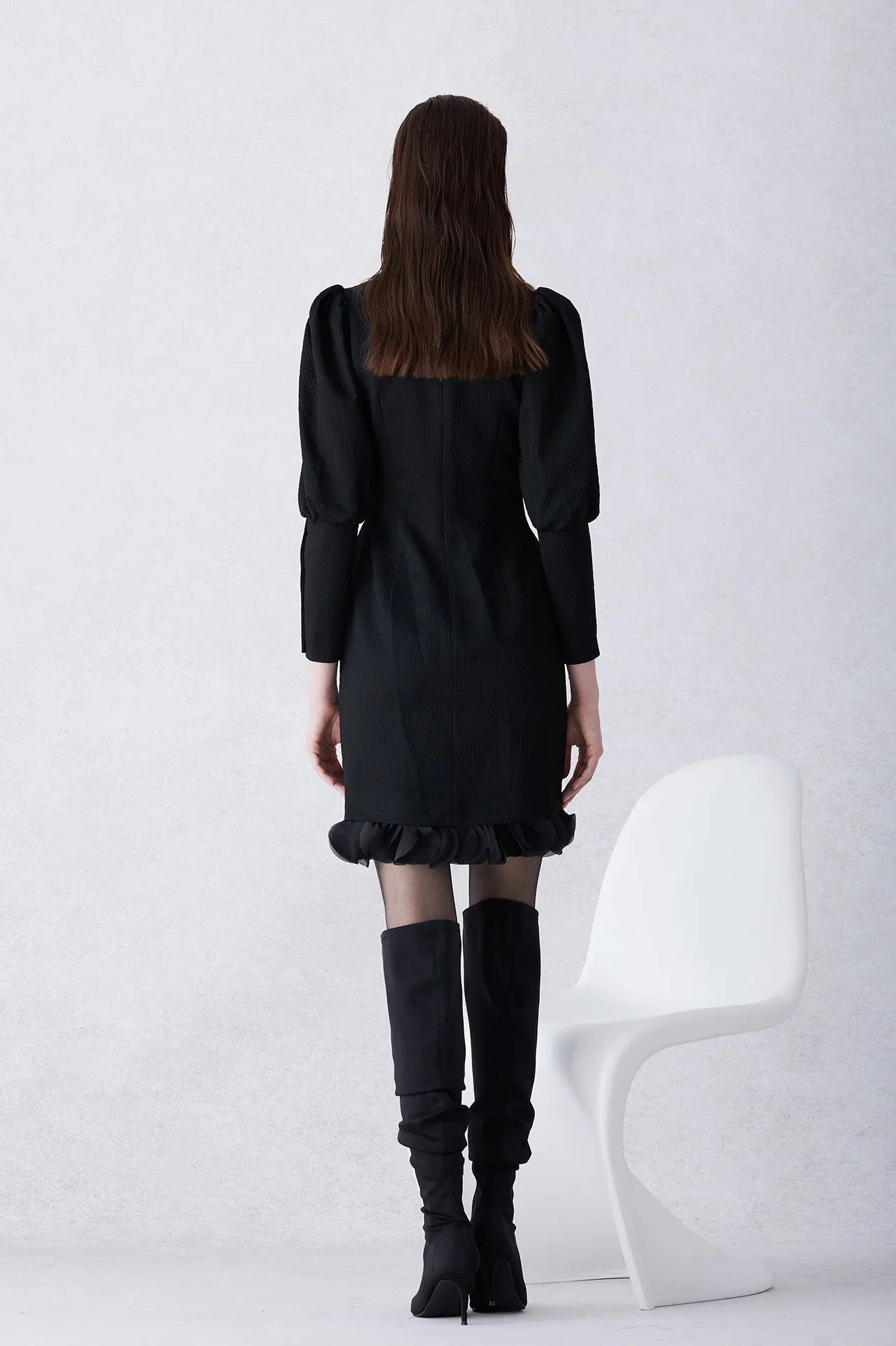 ACETATE JACQUARD DRESS IN BLACK