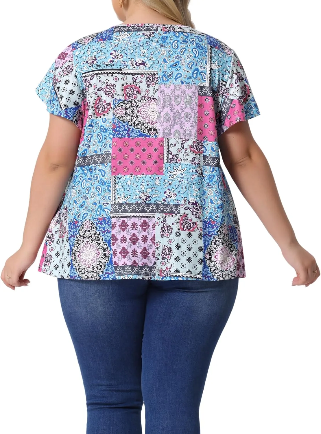 Agnes Orinda Plus Size Women's V Neck Ruffle Short Sleeve Tops Boho Floral Summer t Shirt Tee Tops Blouse Casual 2025