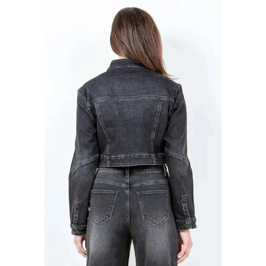 American Bazi Zip Up Cropped Denim Rider Jacket