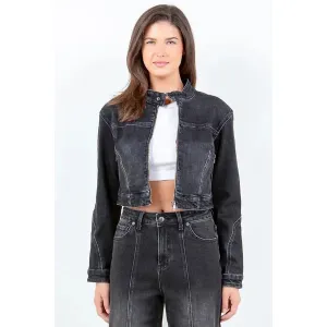 American Bazi Zip Up Cropped Denim Rider Jacket