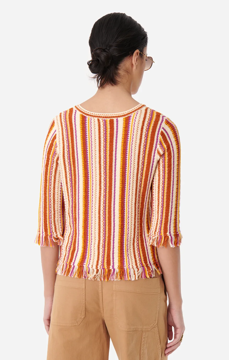 Amira Fringed Terracotta Stripe Top