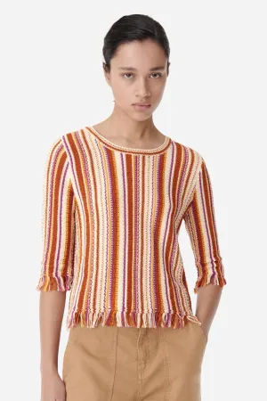 Amira Fringed Terracotta Stripe Top