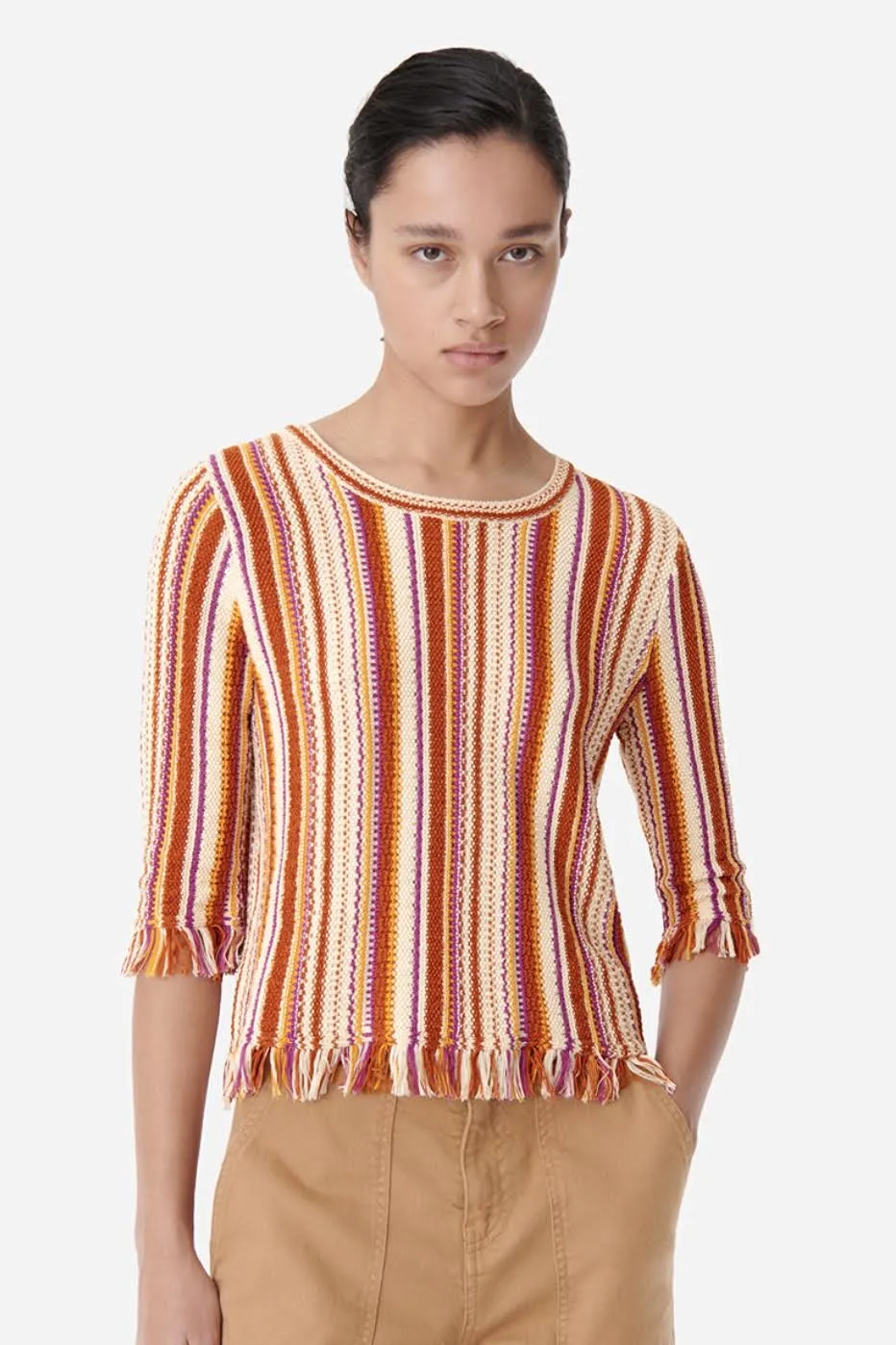 Amira Fringed Terracotta Stripe Top