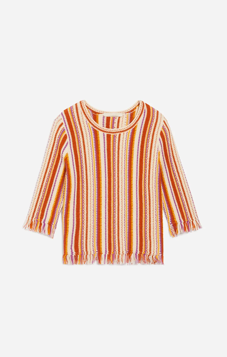 Amira Fringed Terracotta Stripe Top