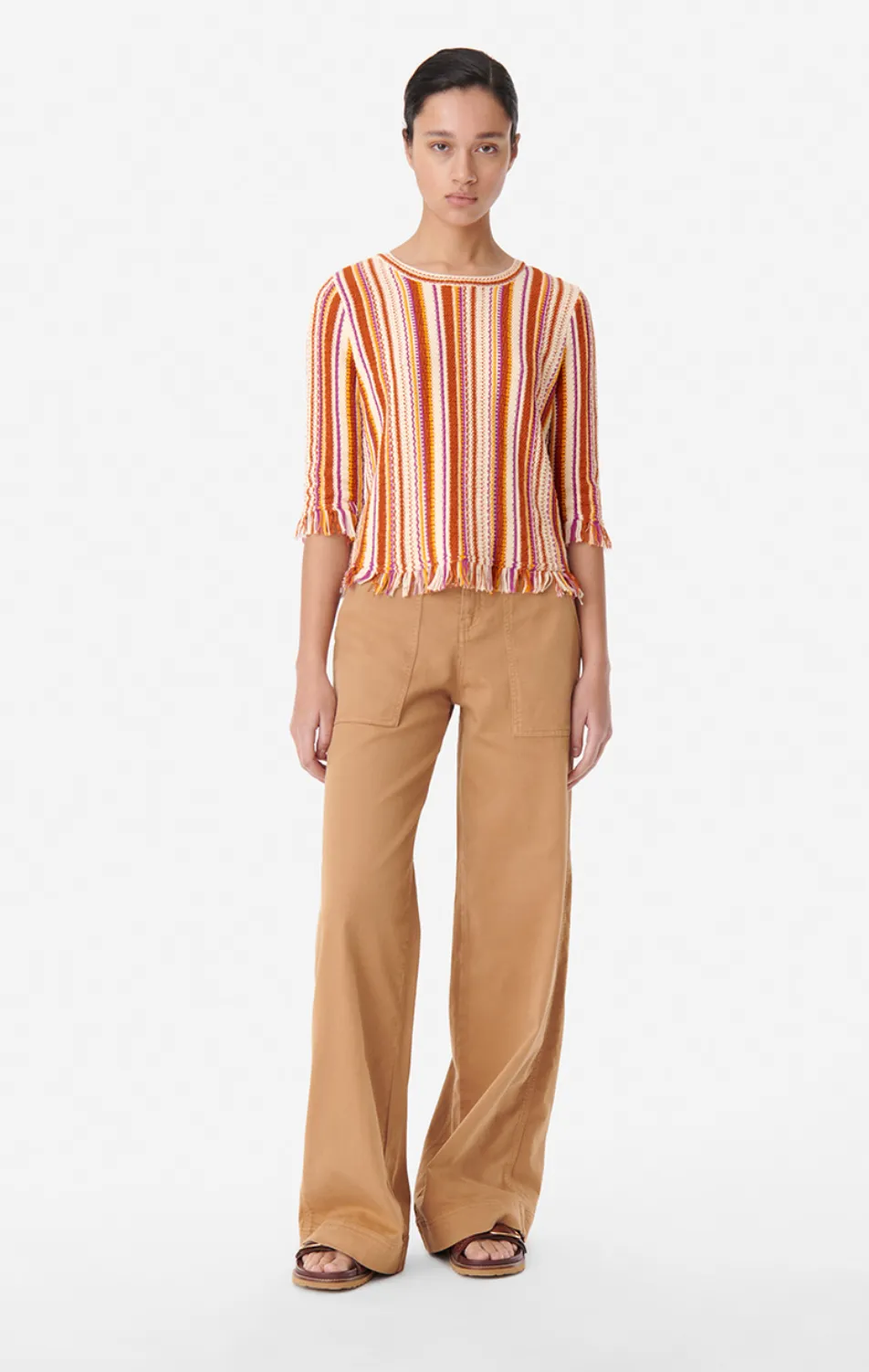 Amira Fringed Terracotta Stripe Top
