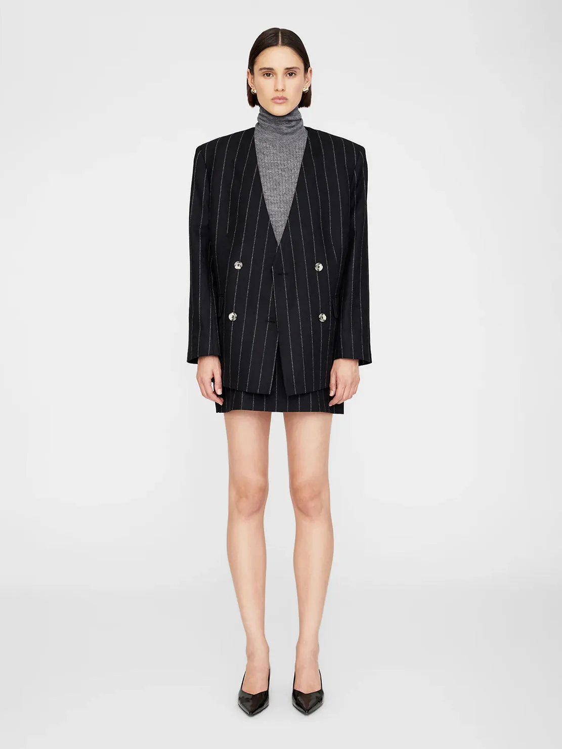 Anine Bing Tierra Skirt Dark Grey Pinstripe