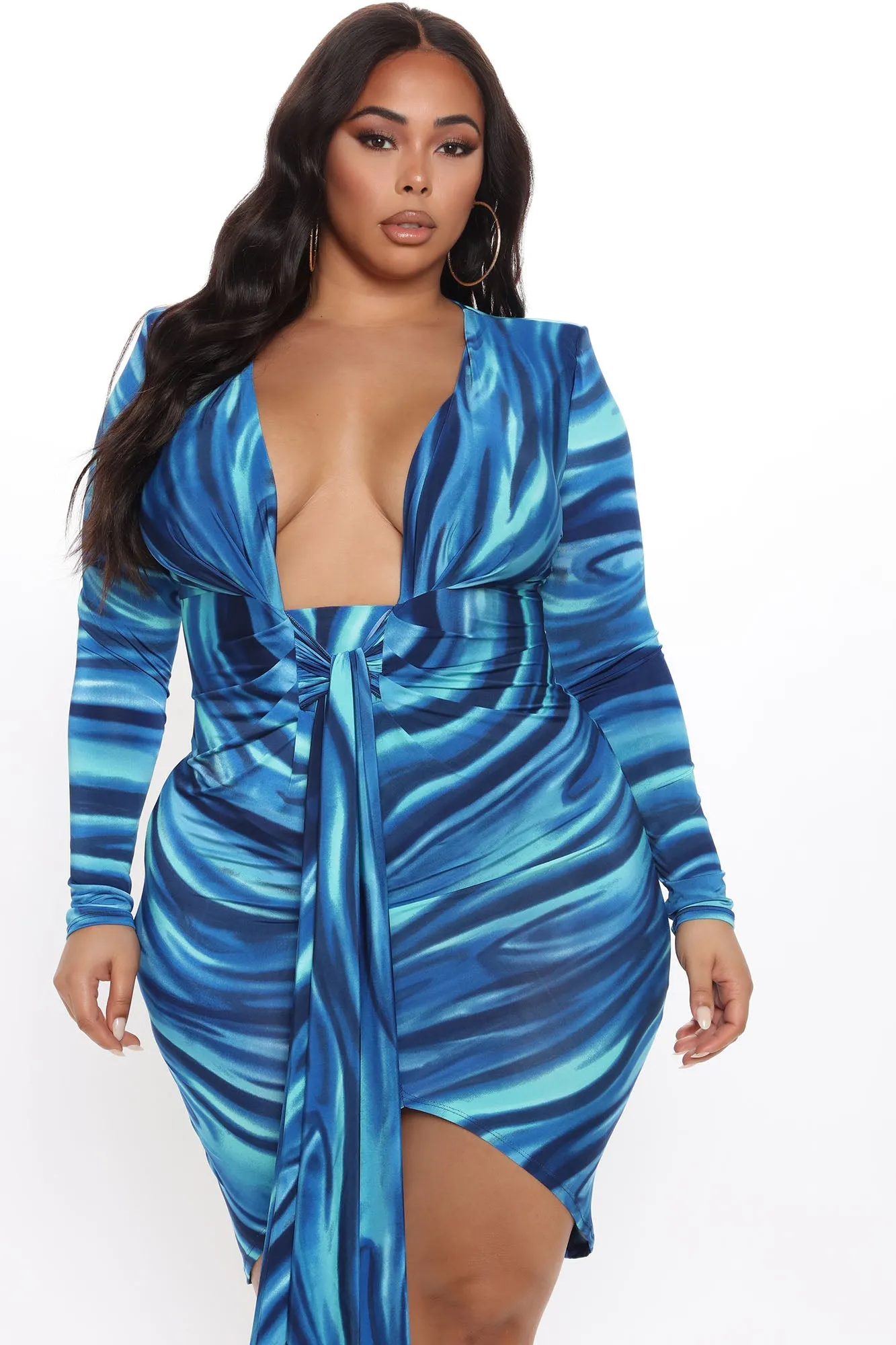 Anything But Subtle Long Sleeve Midi Dress - Blue/combo