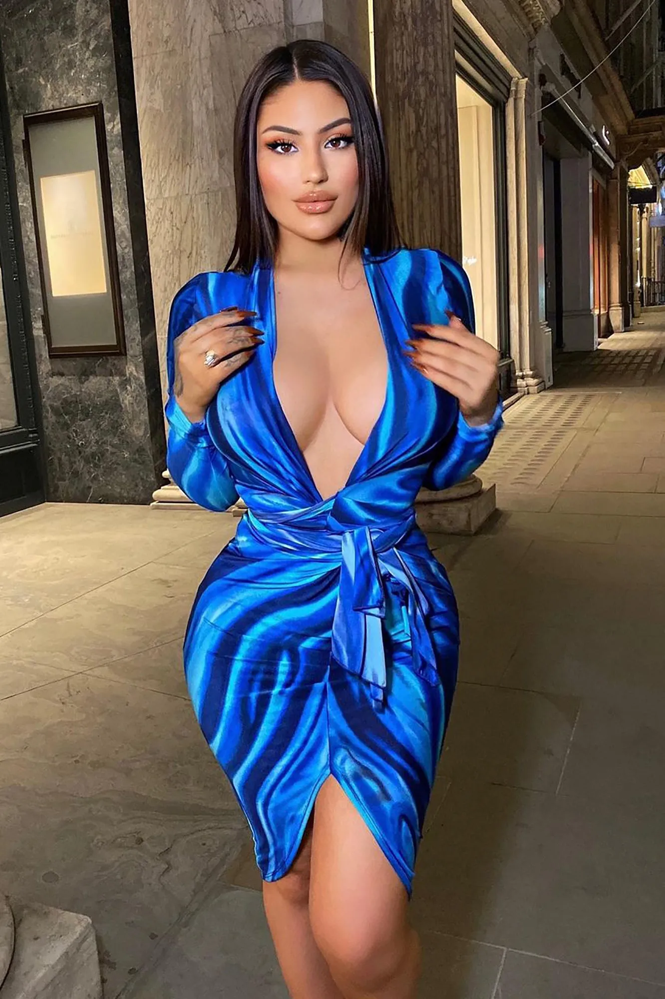 Anything But Subtle Long Sleeve Midi Dress - Blue/combo