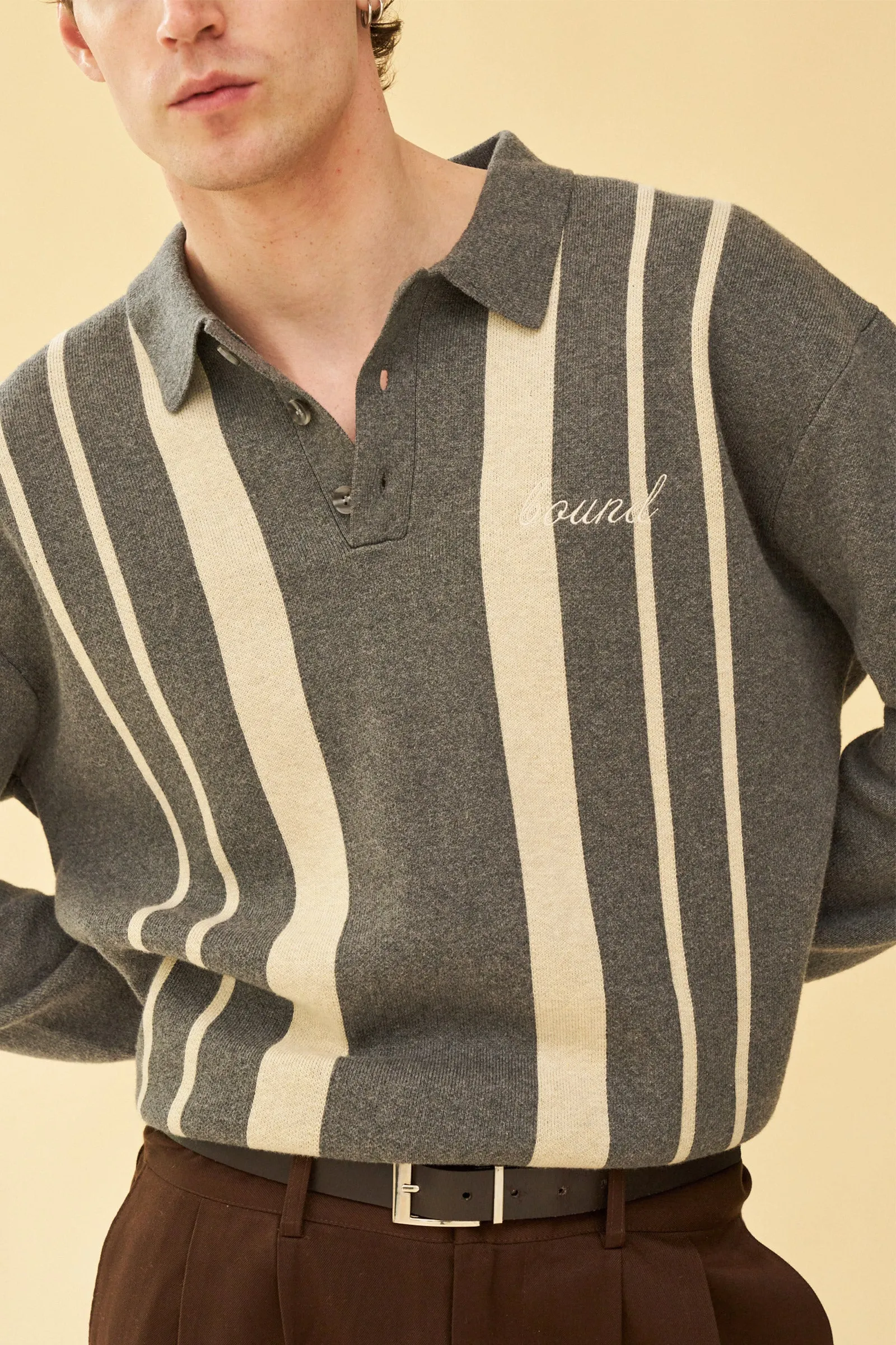 APRILE LS KNIT POLO - GREY