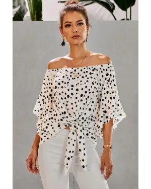 Azura Exchange Polka Dot Bell Sleeve Off Shoulder Top - L