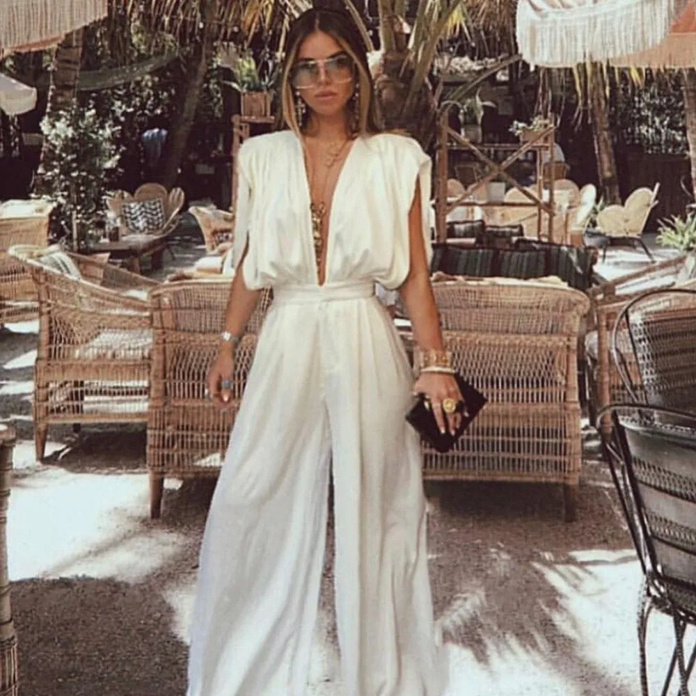 BASREY Sexy Deep V-neck Backless Loose And Comfortable Wide Leg Party Jumpsuit DN80918