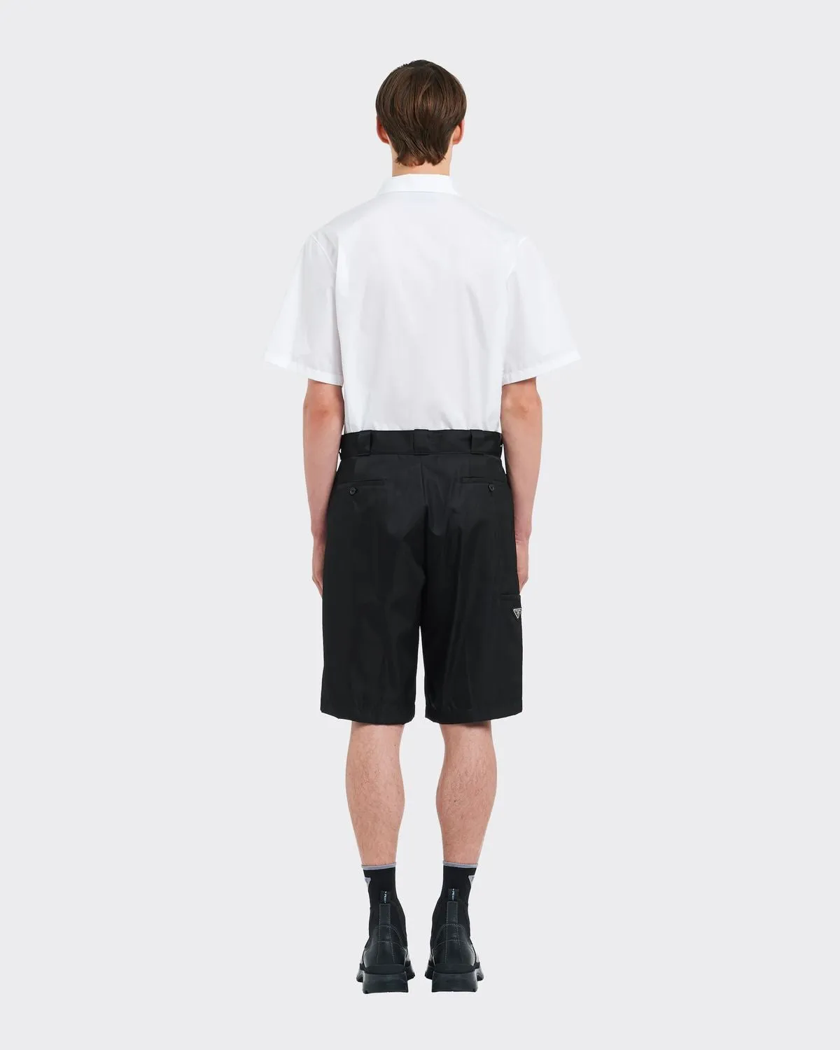 BLACK RE-NYLON BERMUDA SHORTS WITH LOGO