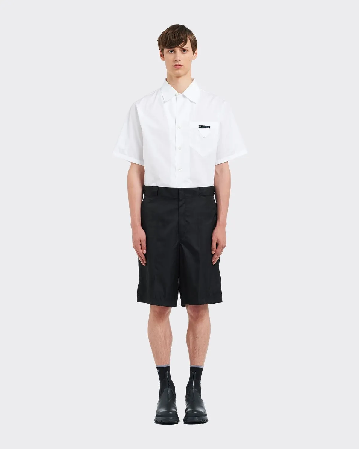 BLACK RE-NYLON BERMUDA SHORTS WITH LOGO