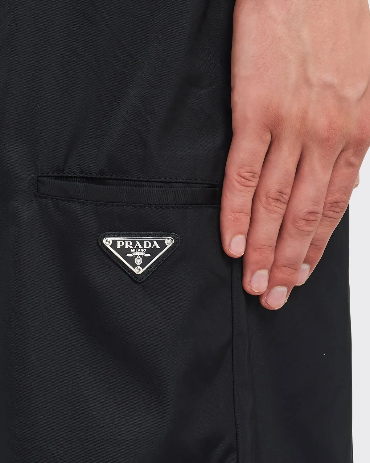 BLACK RE-NYLON BERMUDA SHORTS WITH LOGO