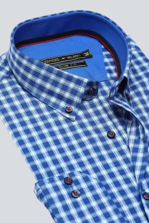 Blue Gingham Check Casual Milano Shirt