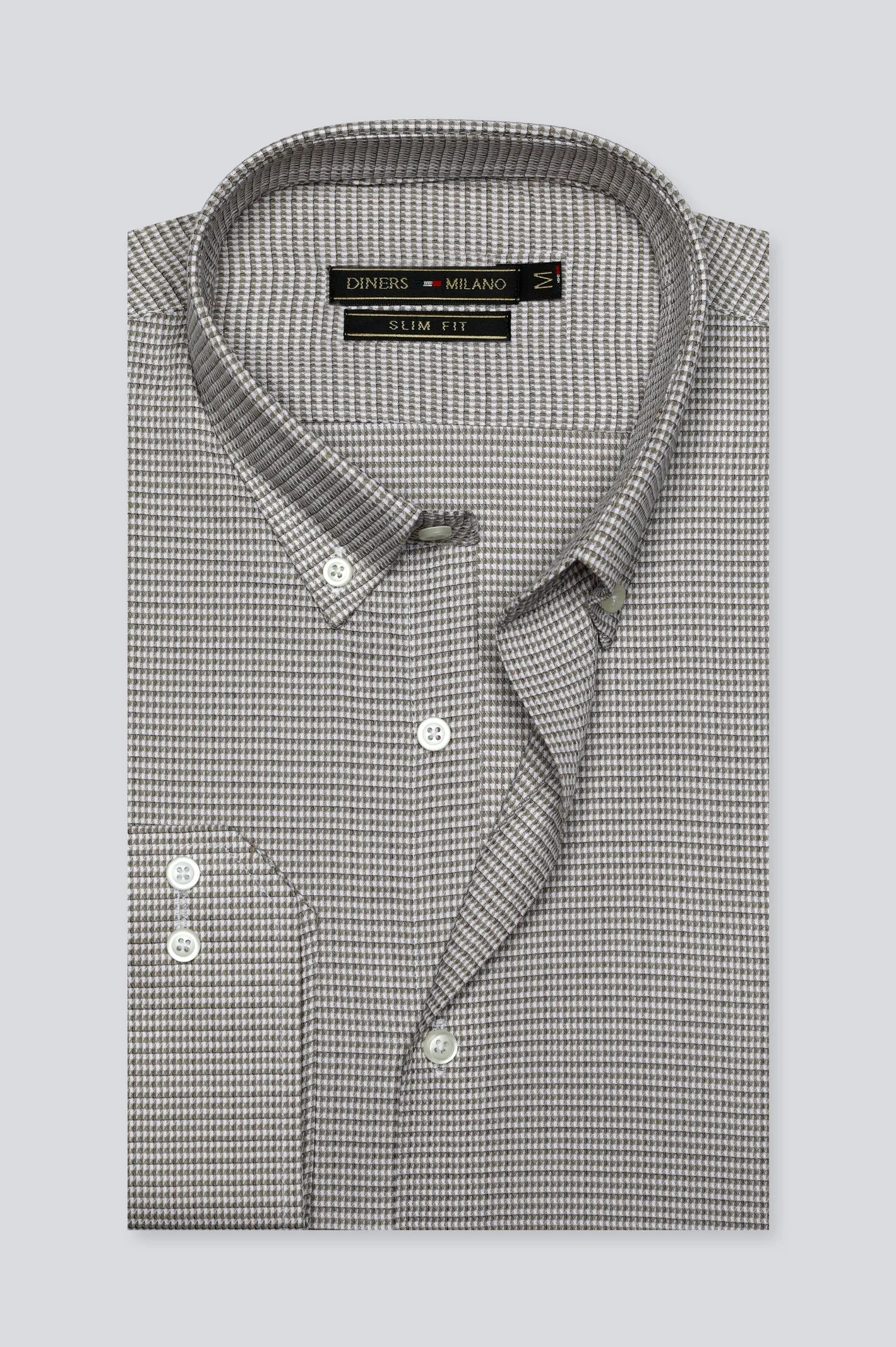 Brown Houndstooth Check Casual Milano Shirt