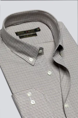 Brown Houndstooth Check Casual Milano Shirt