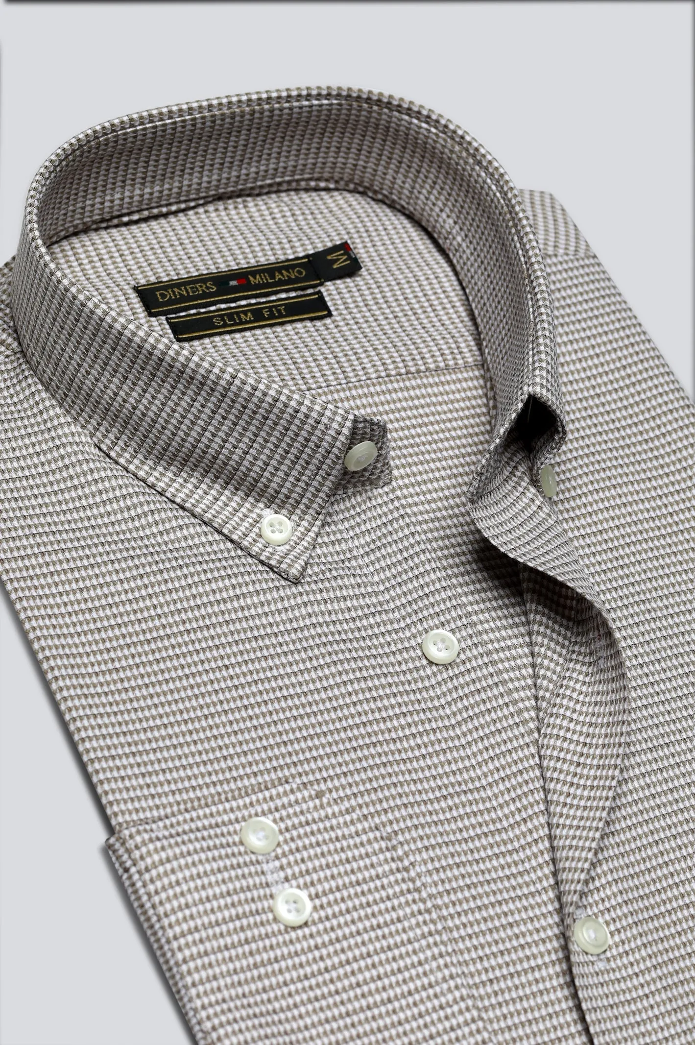 Brown Houndstooth Check Casual Milano Shirt