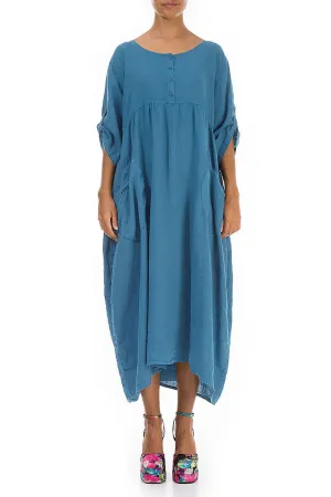 Buttoned Denim Linen Dress