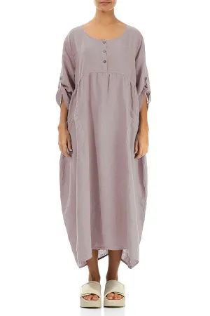 Buttoned Greige Linen Dress