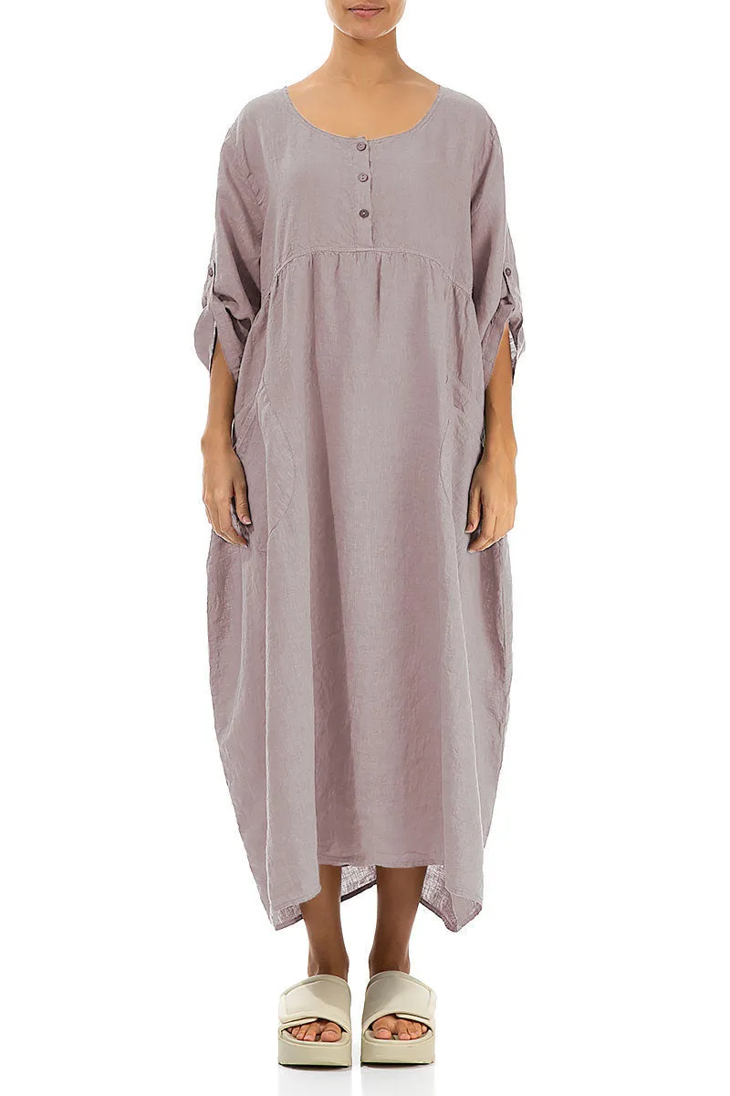 Buttoned Greige Linen Dress
