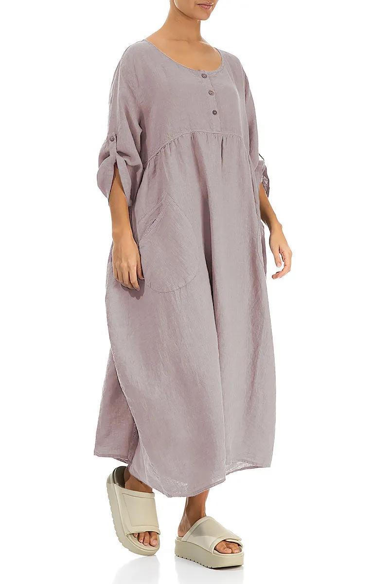 Buttoned Greige Linen Dress
