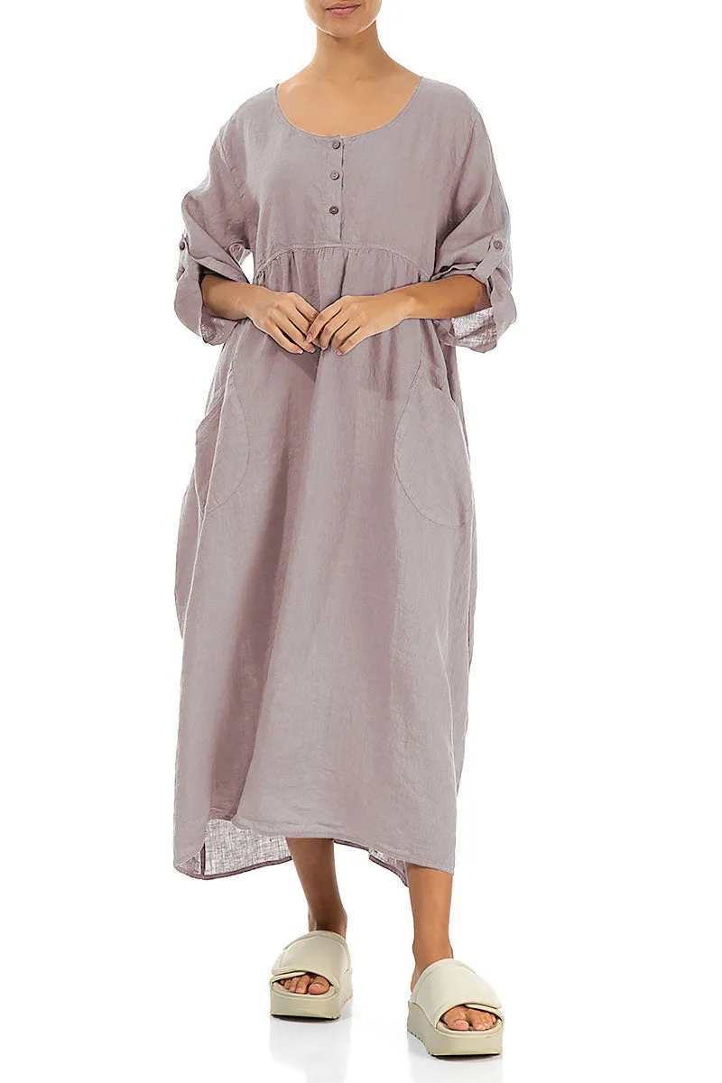 Buttoned Greige Linen Dress