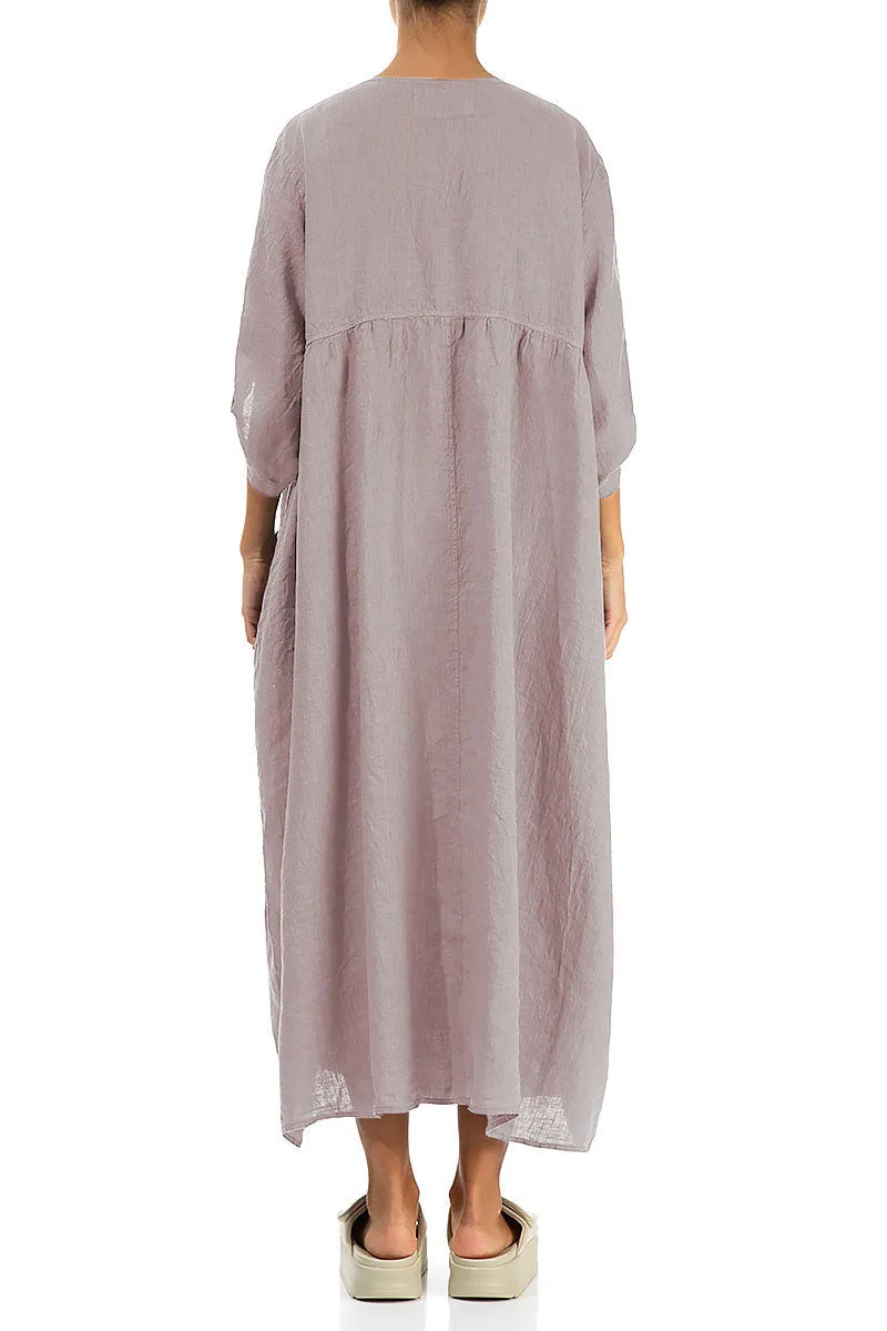 Buttoned Greige Linen Dress