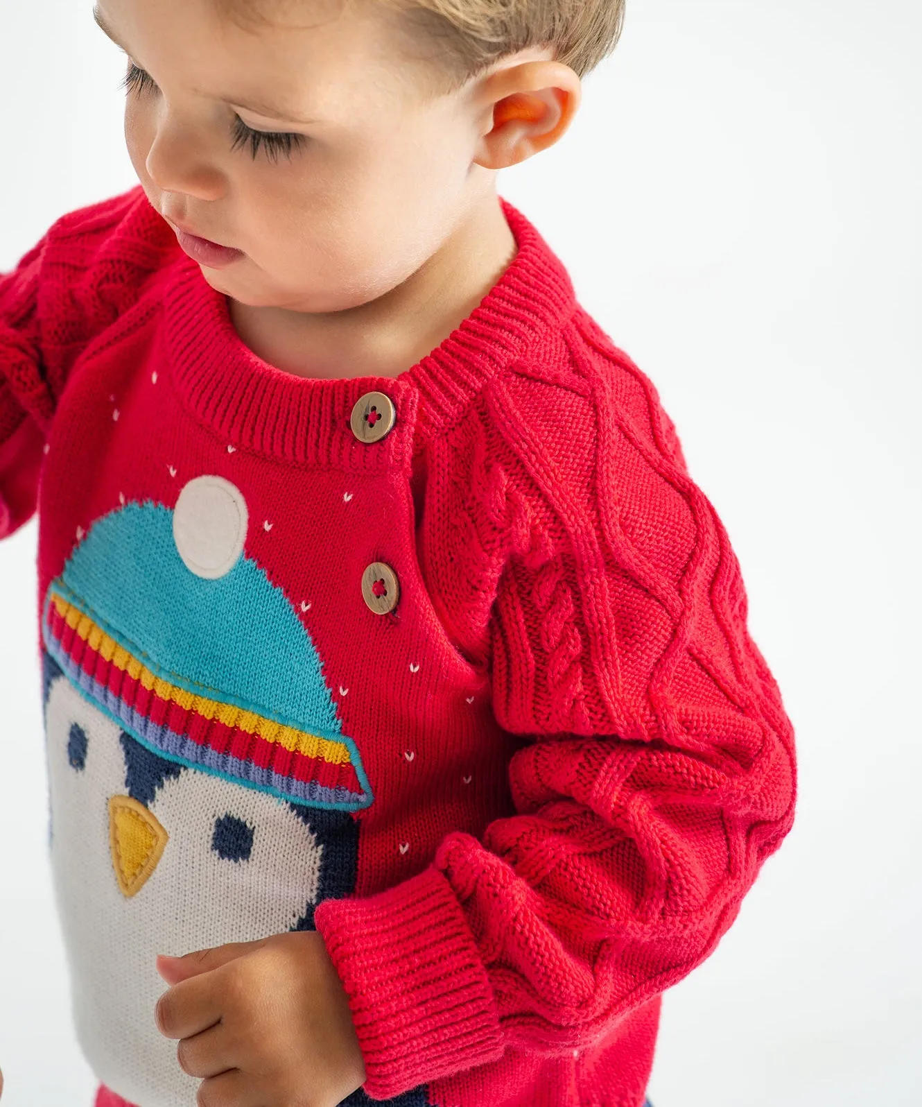 Caleb Character Knit Jumper - True Red/Penguin