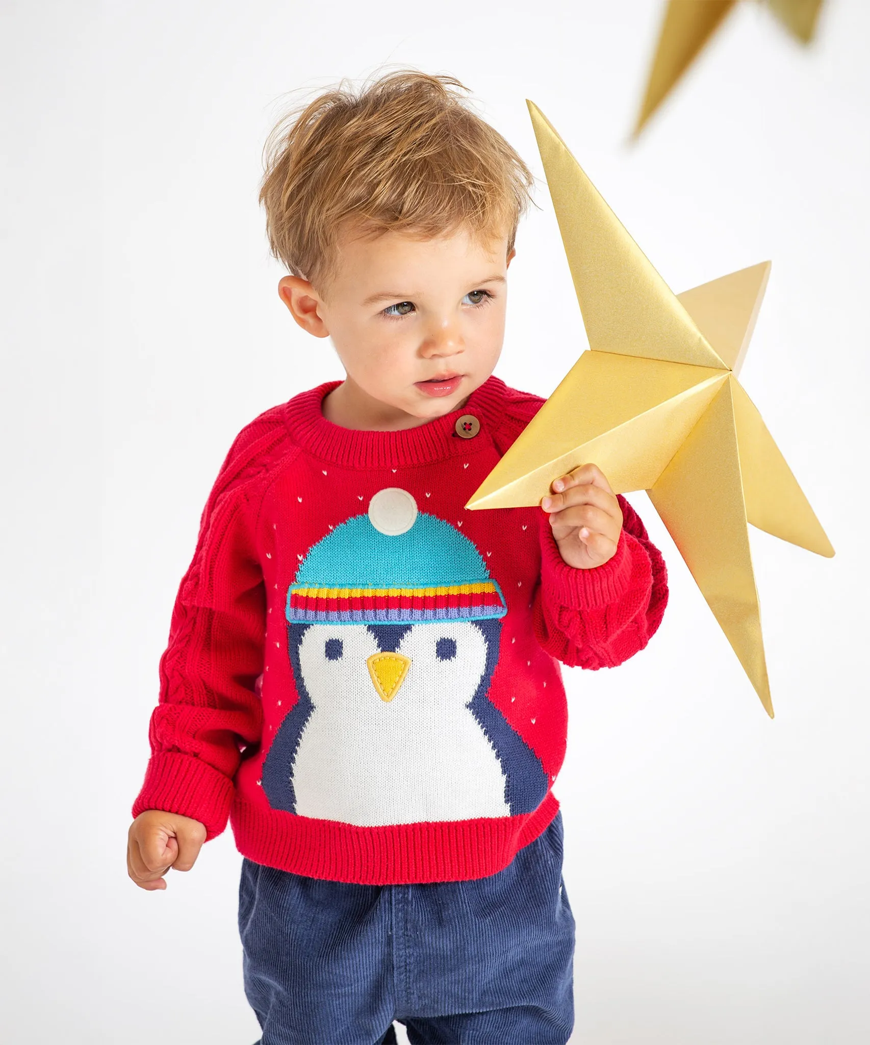 Caleb Character Knit Jumper - True Red/Penguin