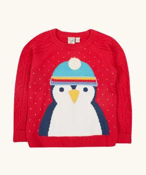 Caleb Character Knit Jumper - True Red/Penguin