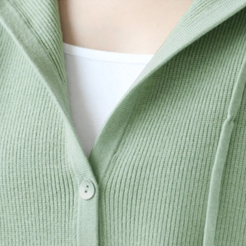 Casual Solid Color Hooded Knit Cardigan