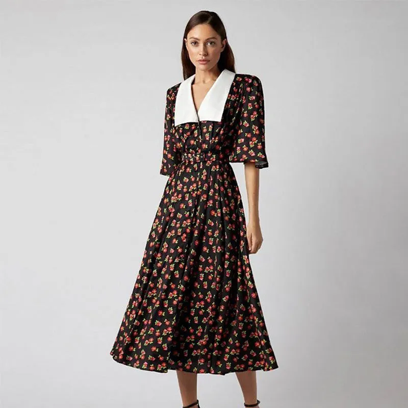Cheryl Doll Collar Print Midi Dress