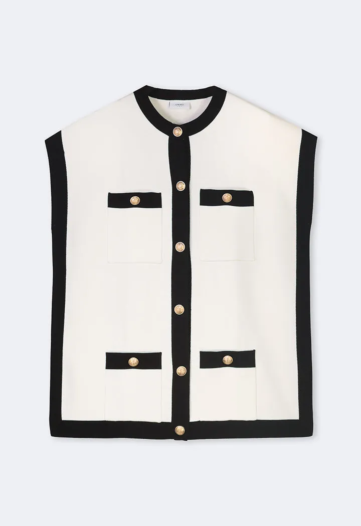 Choice Contrast Knitted Sleeveless Knitwear Jacket Off White