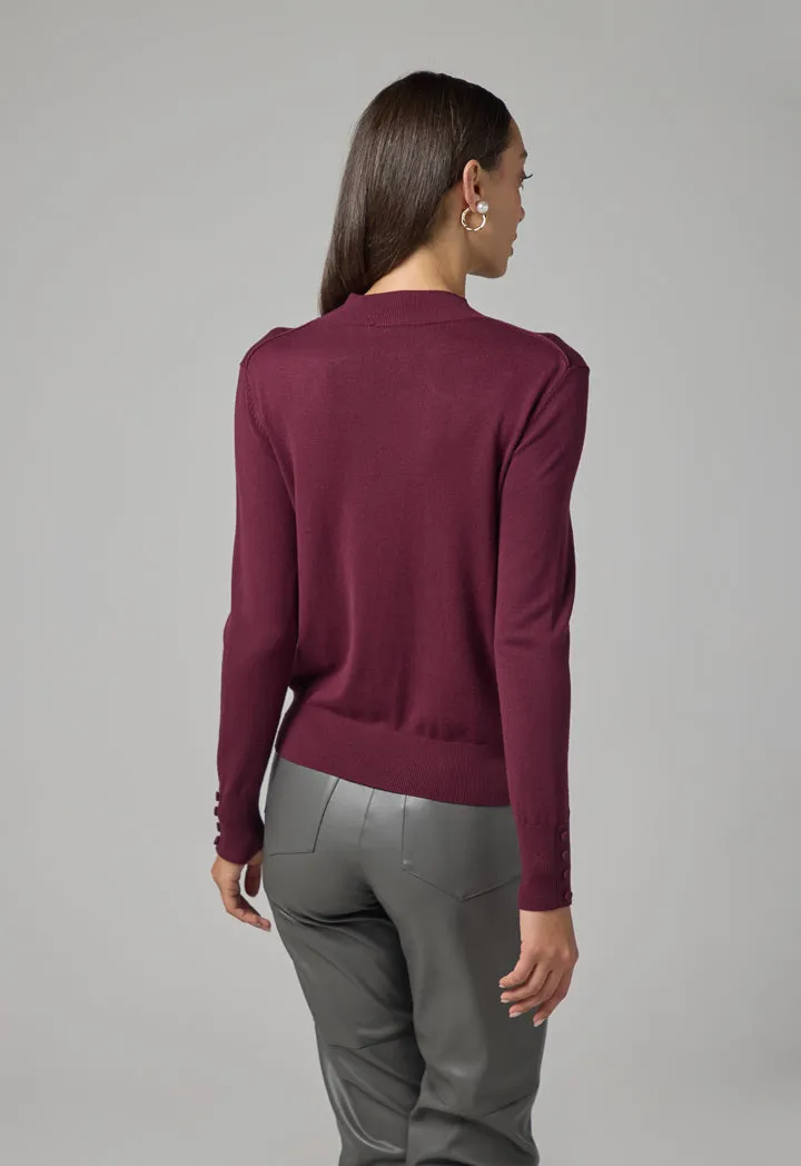 Choice High Round Neck Knitted Basic Blouse Burgundy