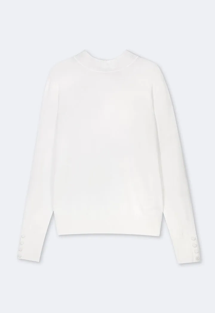 Choice High Round Neck Knitted Basic Blouse Off White