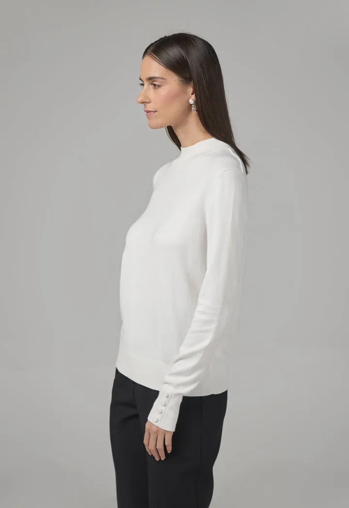 Choice High Round Neck Knitted Basic Blouse Off White